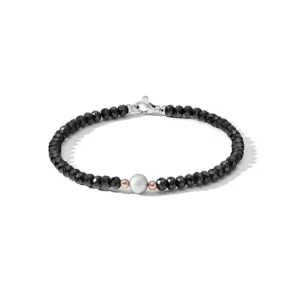 BRACCIALE COMETE PERLA GRIGIA SPINELLI NERI NUOVO