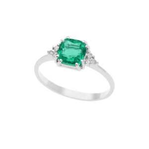 ANELLO COMETE SMERALDO TAGLIO ANTICO ORO BIANCO DA DONNA NUOVO