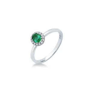 ANELLO SMERALDO COLOMBIANO CONTORNO DI DIAMANTI CT.0.09 ORO 18KT  MIRCO VISCONTI AB872/S