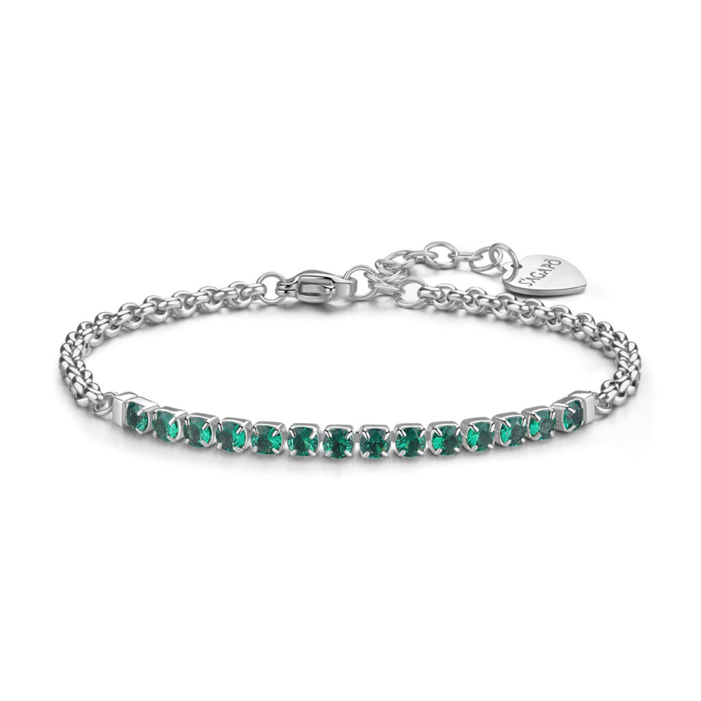 BRACCIALE TENNIS VERDE S'AGAPO DAZZLY IN ACCIAIO DA DONNA