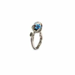 trollbeads anello fiore blu argento 925 vetro murano petali blu nuovo 6107-55 tagri00258