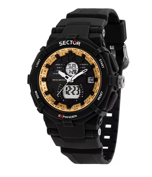 orologio sector expander09 nero silicone digitale analogico rosè exp-09 nuovo