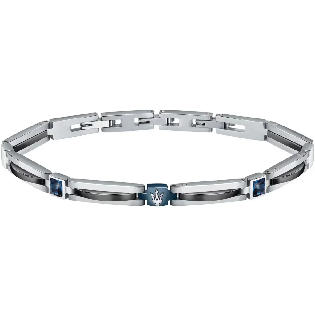 Bracciale Maserati JM223ATZ20 acciaio ceramica blu zirconi nuovo uomo