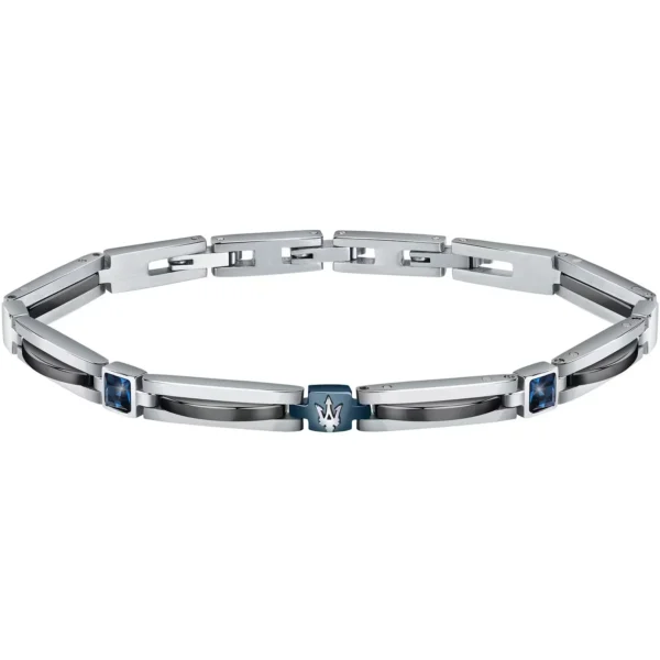Bracciale Maserati JM223ATZ20 acciaio ceramica blu zirconi nuovo uomo
