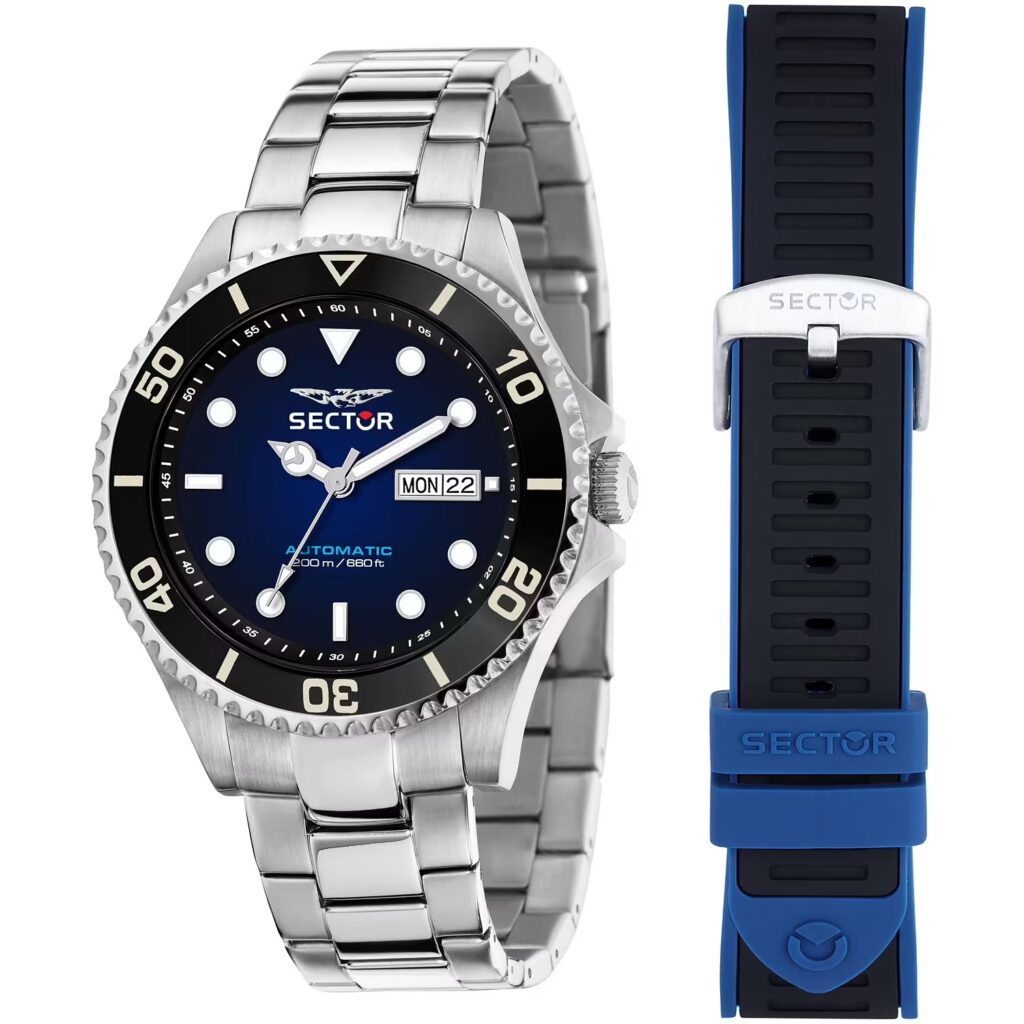 L'orologio Sector 230 Automatico è il connubio perfetto tra robustezza sportiva e design moderno, pensato per l’uomo dinamico che non rinuncia allo stile. Con una cassa da 43 mm in acciaio lucido e satinato combinato a materiale sintetico, questo segnatempo si distingue per il suo look audace e contemporaneo.