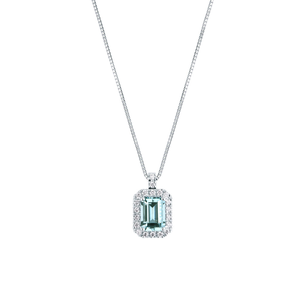 Collana Mirco Visconti in Oro Bianco 18 kt con Acquamarina 0.81ct e contorno di Diamanti 0.12 ct nuovo